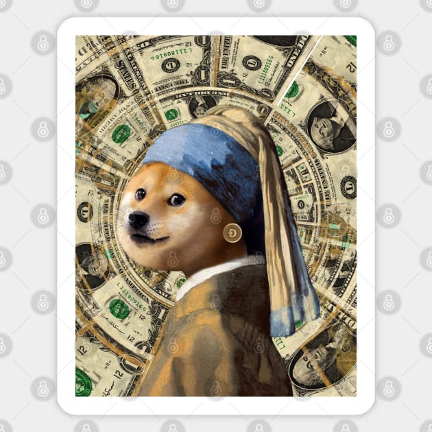 Doge with a Coin Earring Sticker by Serotonin